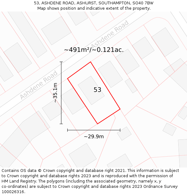 53, ASHDENE ROAD, ASHURST, SOUTHAMPTON, SO40 7BW: Plot and title map