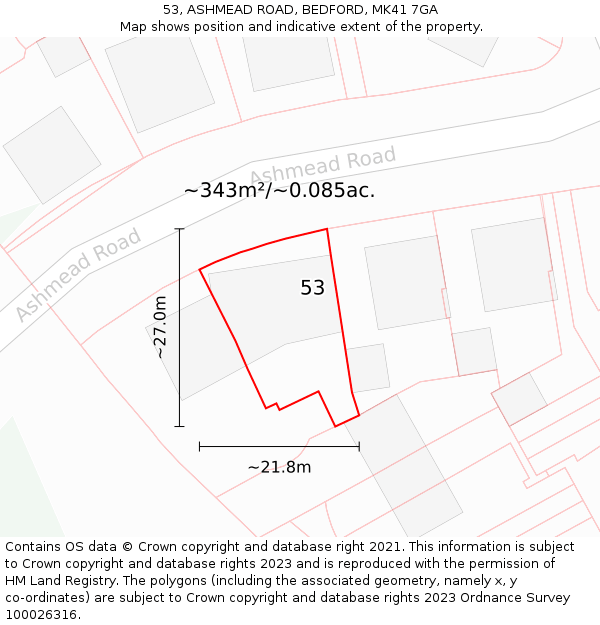 53, ASHMEAD ROAD, BEDFORD, MK41 7GA: Plot and title map