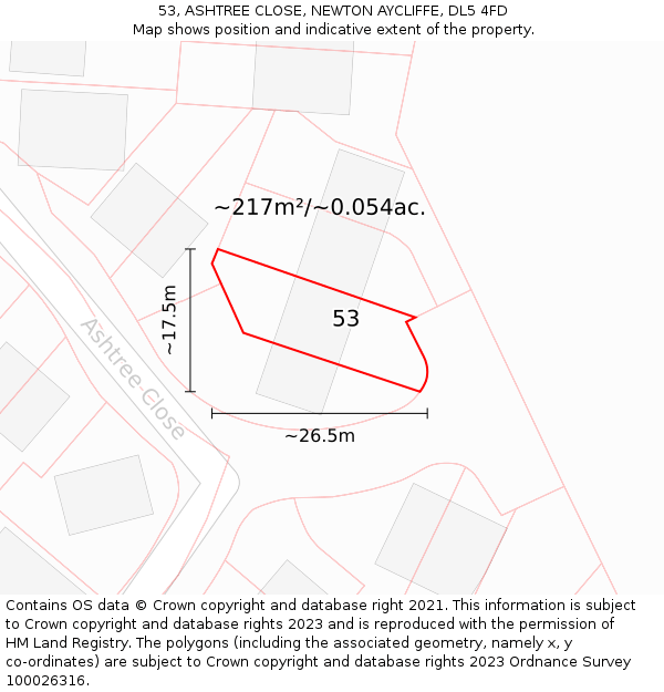 53, ASHTREE CLOSE, NEWTON AYCLIFFE, DL5 4FD: Plot and title map