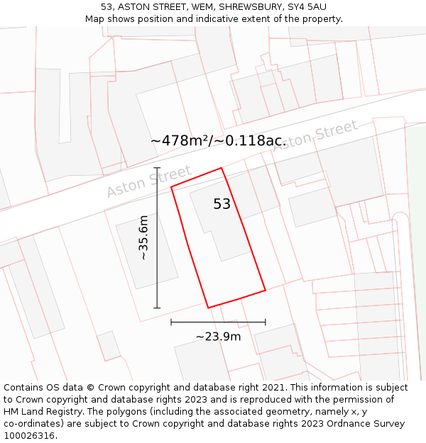 53, ASTON STREET, WEM, SHREWSBURY, SY4 5AU: Plot and title map