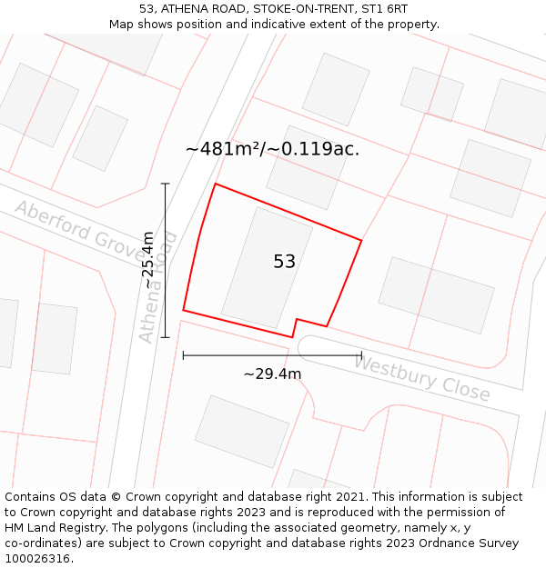 53, ATHENA ROAD, STOKE-ON-TRENT, ST1 6RT: Plot and title map