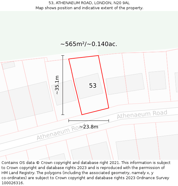 53, ATHENAEUM ROAD, LONDON, N20 9AL: Plot and title map