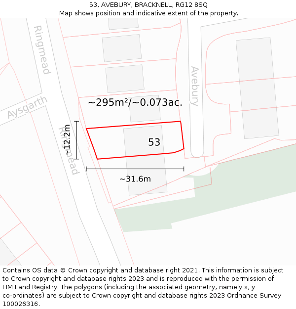 53, AVEBURY, BRACKNELL, RG12 8SQ: Plot and title map