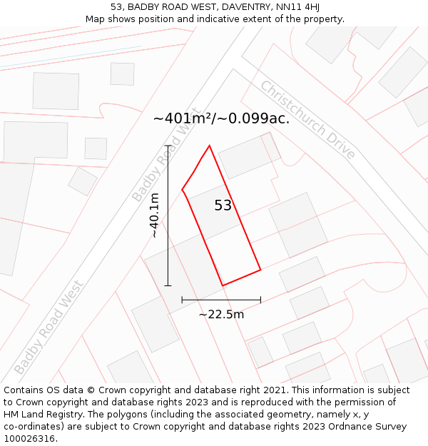 53, BADBY ROAD WEST, DAVENTRY, NN11 4HJ: Plot and title map