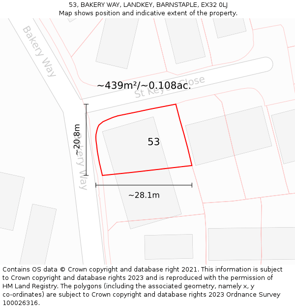 53, BAKERY WAY, LANDKEY, BARNSTAPLE, EX32 0LJ: Plot and title map