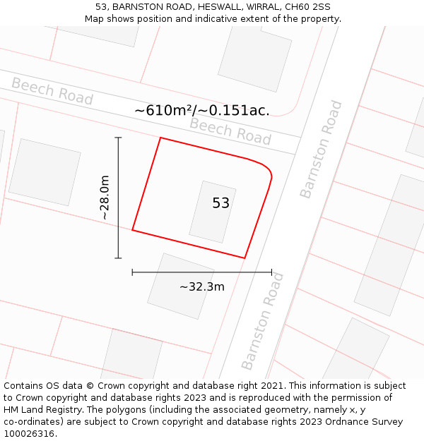 53, BARNSTON ROAD, HESWALL, WIRRAL, CH60 2SS: Plot and title map