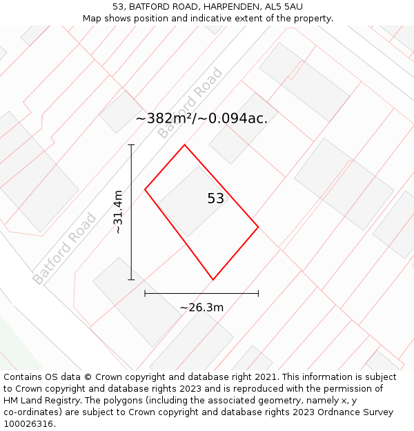 53, BATFORD ROAD, HARPENDEN, AL5 5AU: Plot and title map