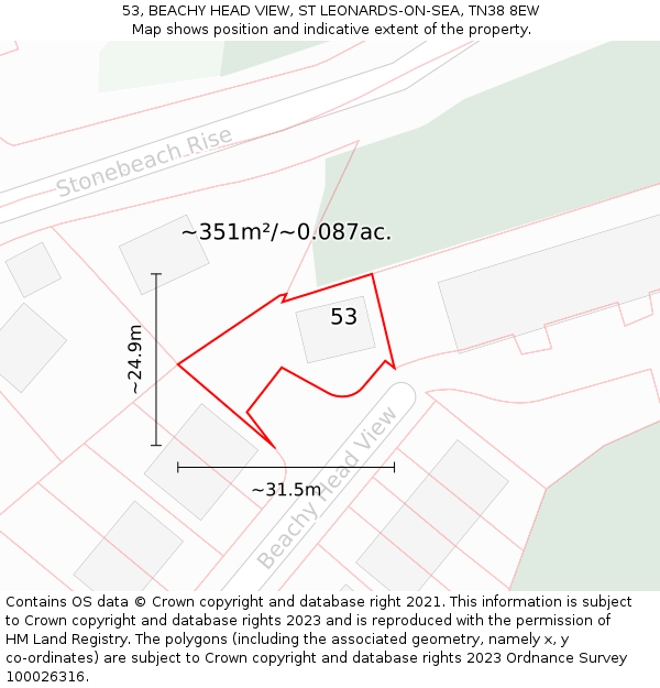 53, BEACHY HEAD VIEW, ST LEONARDS-ON-SEA, TN38 8EW: Plot and title map