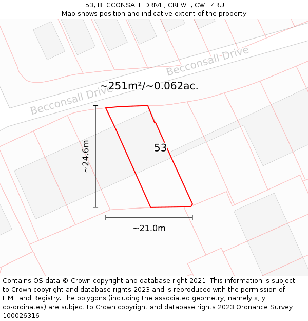 53, BECCONSALL DRIVE, CREWE, CW1 4RU: Plot and title map