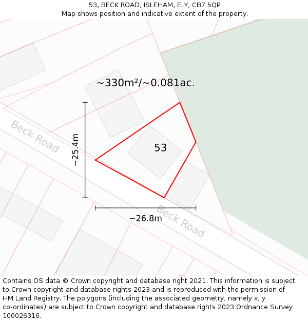 53, BECK ROAD, ISLEHAM, ELY, CB7 5QP: Plot and title map