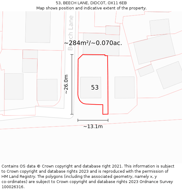 53, BEECH LANE, DIDCOT, OX11 6EB: Plot and title map