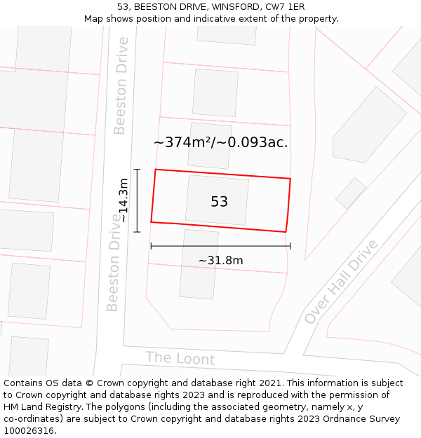 53, BEESTON DRIVE, WINSFORD, CW7 1ER: Plot and title map