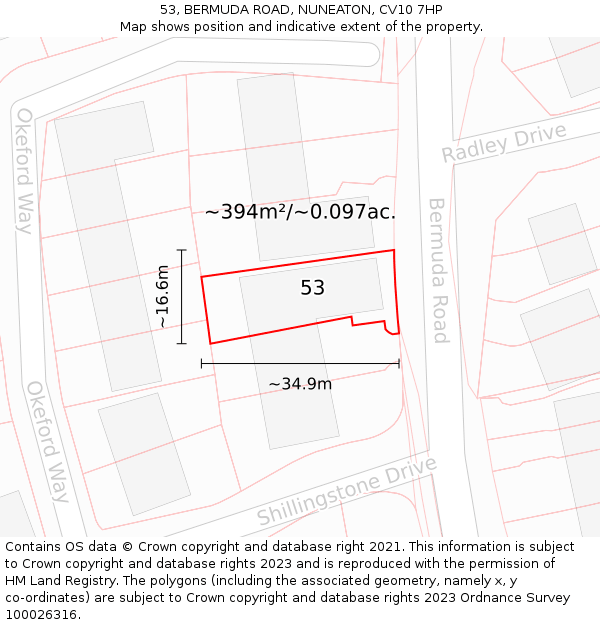 53, BERMUDA ROAD, NUNEATON, CV10 7HP: Plot and title map