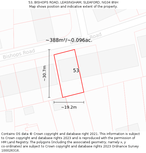 53, BISHOPS ROAD, LEASINGHAM, SLEAFORD, NG34 8NH: Plot and title map