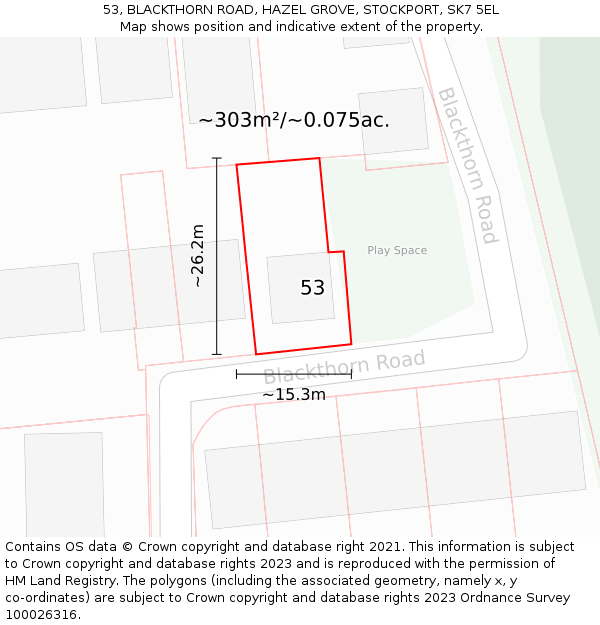 53, BLACKTHORN ROAD, HAZEL GROVE, STOCKPORT, SK7 5EL: Plot and title map