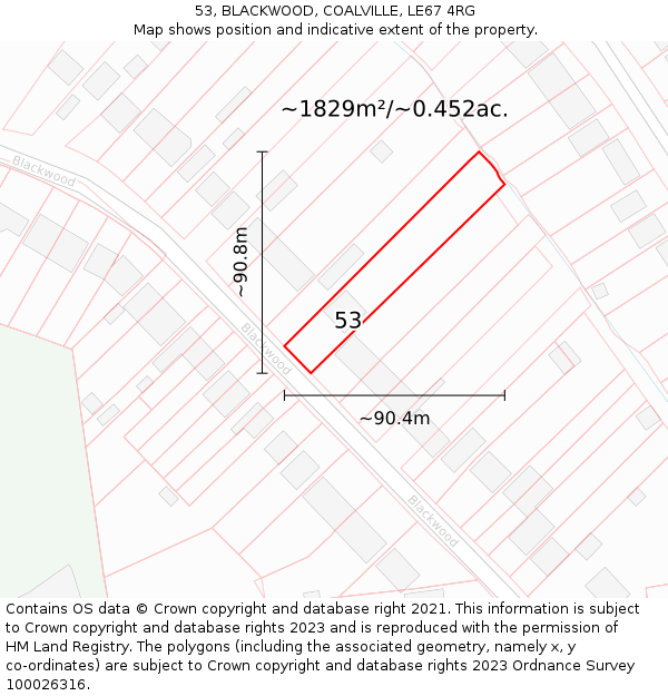 53, BLACKWOOD, COALVILLE, LE67 4RG: Plot and title map