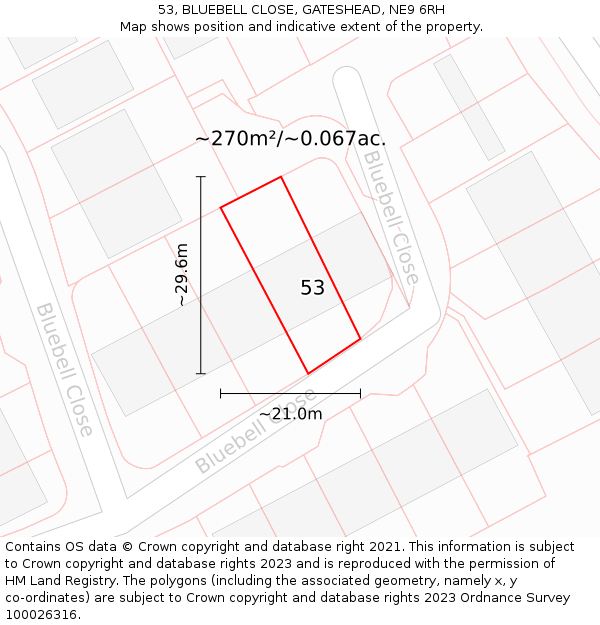 53, BLUEBELL CLOSE, GATESHEAD, NE9 6RH: Plot and title map