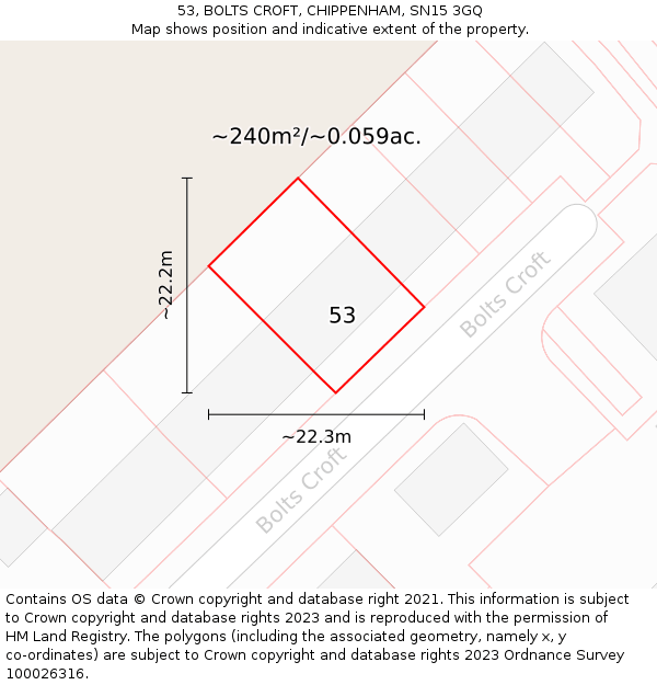 53, BOLTS CROFT, CHIPPENHAM, SN15 3GQ: Plot and title map