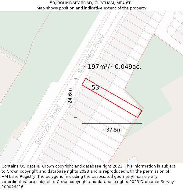 53, BOUNDARY ROAD, CHATHAM, ME4 6TU: Plot and title map