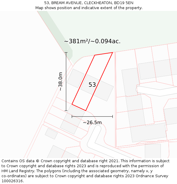 53, BREAM AVENUE, CLECKHEATON, BD19 5EN: Plot and title map