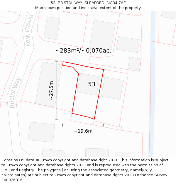 53, BRISTOL WAY, SLEAFORD, NG34 7AE: Plot and title map