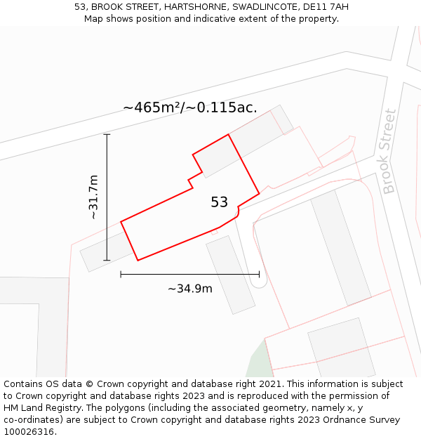 53, BROOK STREET, HARTSHORNE, SWADLINCOTE, DE11 7AH: Plot and title map