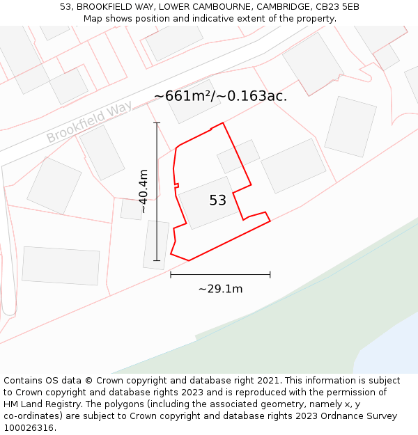 53, BROOKFIELD WAY, LOWER CAMBOURNE, CAMBRIDGE, CB23 5EB: Plot and title map