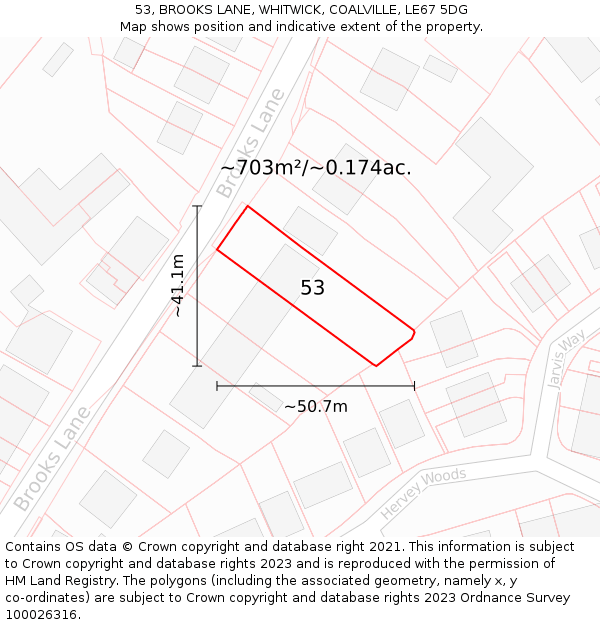 53, BROOKS LANE, WHITWICK, COALVILLE, LE67 5DG: Plot and title map