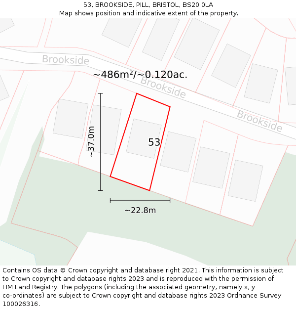 53, BROOKSIDE, PILL, BRISTOL, BS20 0LA: Plot and title map