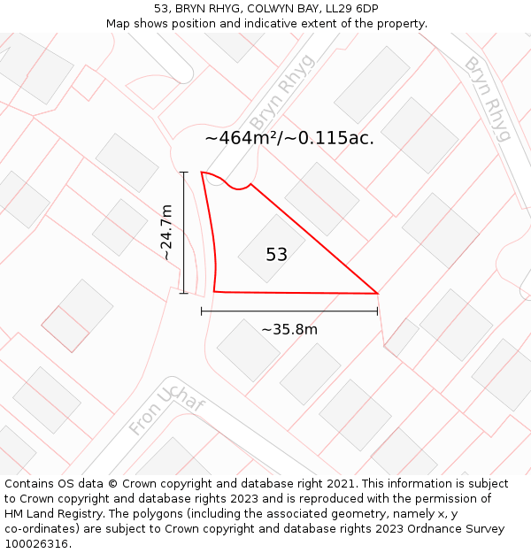 53, BRYN RHYG, COLWYN BAY, LL29 6DP: Plot and title map