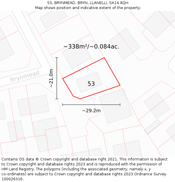 53, BRYNMEAD, BRYN, LLANELLI, SA14 8QH: Plot and title map