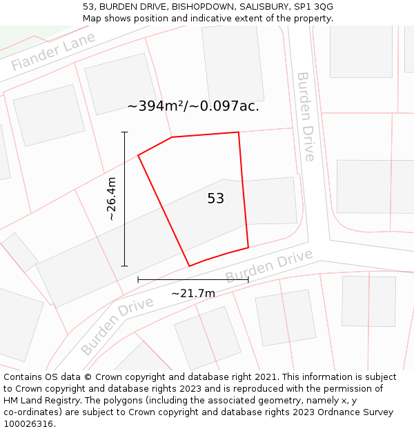 53, BURDEN DRIVE, BISHOPDOWN, SALISBURY, SP1 3QG: Plot and title map