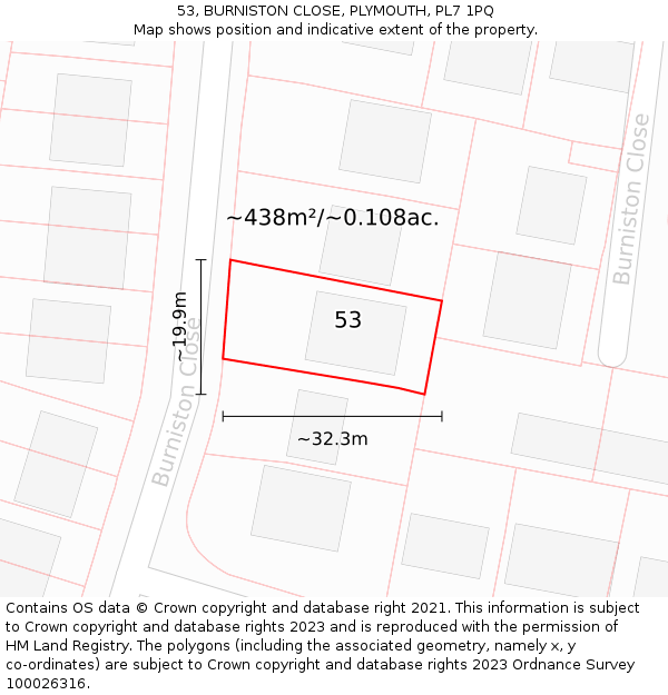 53, BURNISTON CLOSE, PLYMOUTH, PL7 1PQ: Plot and title map