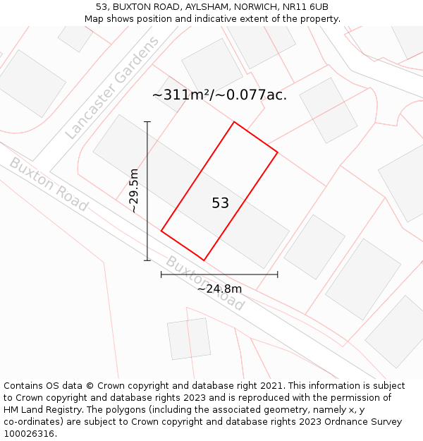 53, BUXTON ROAD, AYLSHAM, NORWICH, NR11 6UB: Plot and title map