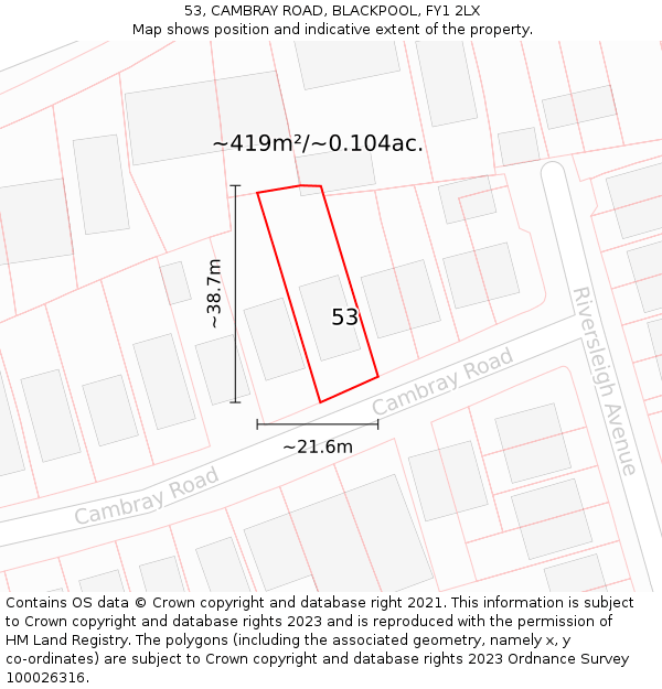 53, CAMBRAY ROAD, BLACKPOOL, FY1 2LX: Plot and title map