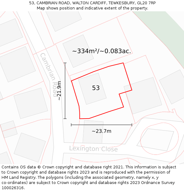 53, CAMBRIAN ROAD, WALTON CARDIFF, TEWKESBURY, GL20 7RP: Plot and title map