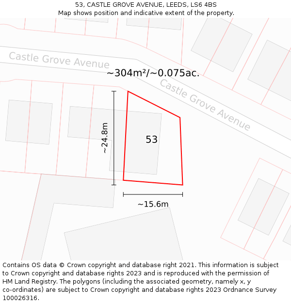 53, CASTLE GROVE AVENUE, LEEDS, LS6 4BS: Plot and title map