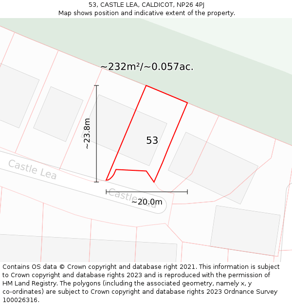 53, CASTLE LEA, CALDICOT, NP26 4PJ: Plot and title map