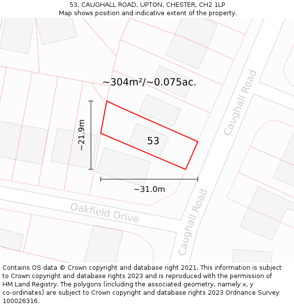 53, CAUGHALL ROAD, UPTON, CHESTER, CH2 1LP: Plot and title map