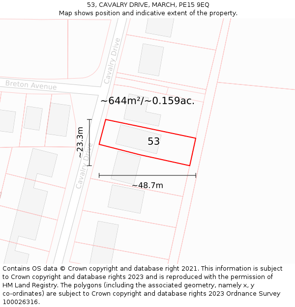 53, CAVALRY DRIVE, MARCH, PE15 9EQ: Plot and title map