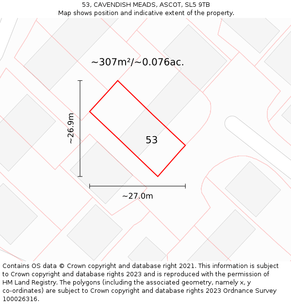 53, CAVENDISH MEADS, ASCOT, SL5 9TB: Plot and title map