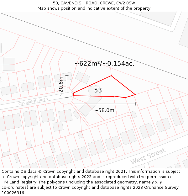 53, CAVENDISH ROAD, CREWE, CW2 8SW: Plot and title map