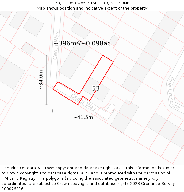 53, CEDAR WAY, STAFFORD, ST17 0NB: Plot and title map