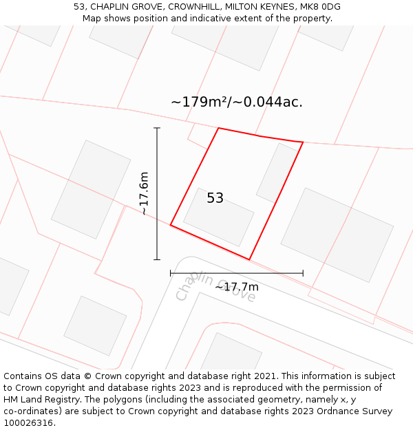 53, CHAPLIN GROVE, CROWNHILL, MILTON KEYNES, MK8 0DG: Plot and title map