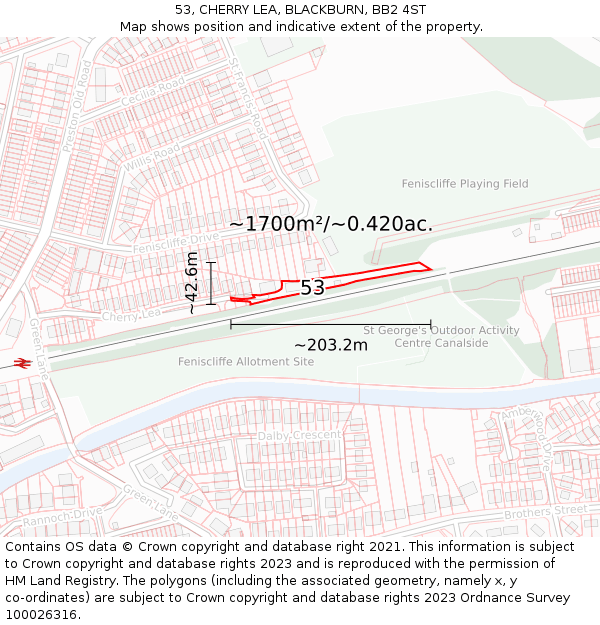 53, CHERRY LEA, BLACKBURN, BB2 4ST: Plot and title map