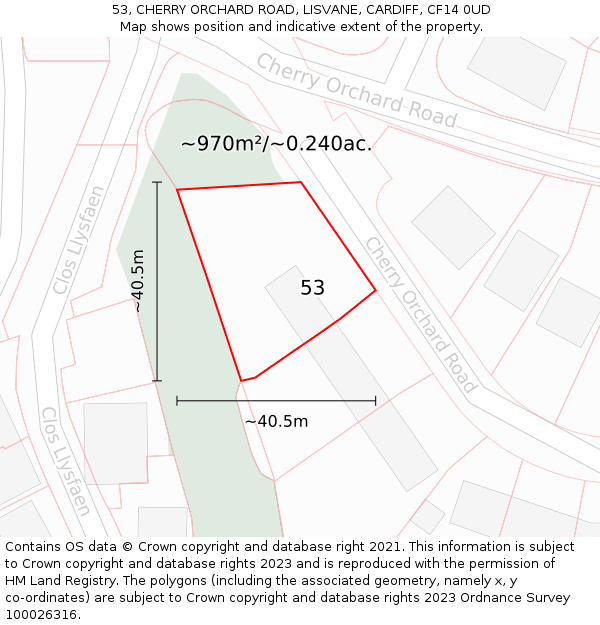 53, CHERRY ORCHARD ROAD, LISVANE, CARDIFF, CF14 0UD: Plot and title map