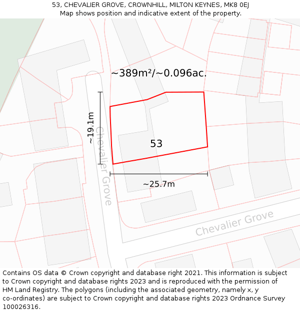 53, CHEVALIER GROVE, CROWNHILL, MILTON KEYNES, MK8 0EJ: Plot and title map