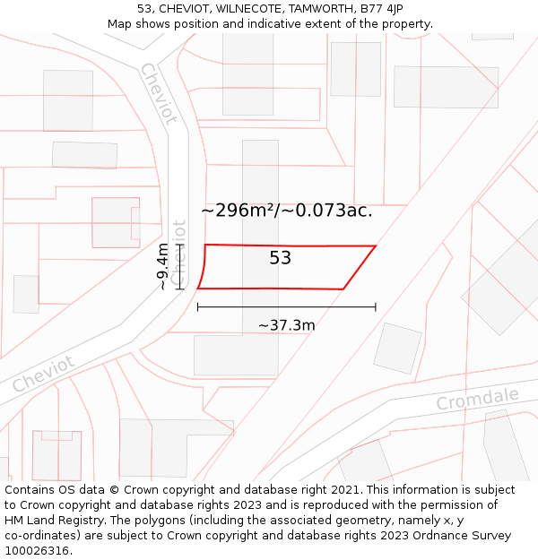 53, CHEVIOT, WILNECOTE, TAMWORTH, B77 4JP: Plot and title map