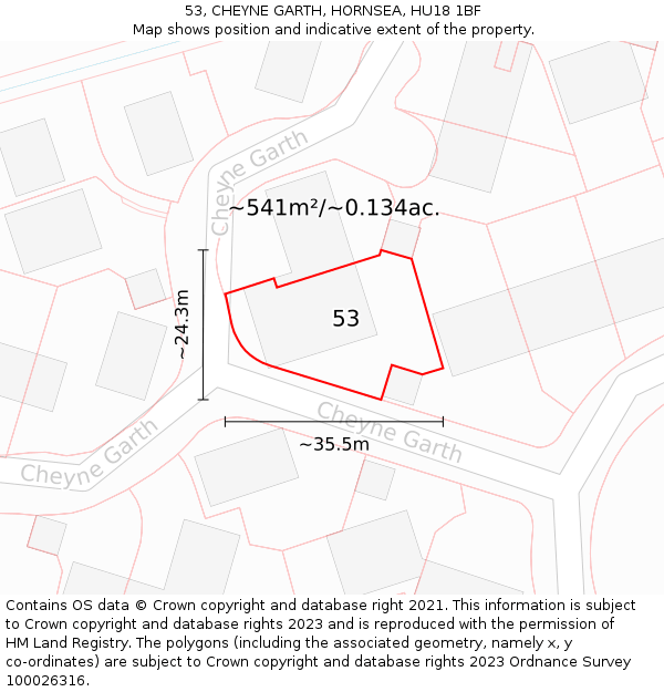 53, CHEYNE GARTH, HORNSEA, HU18 1BF: Plot and title map