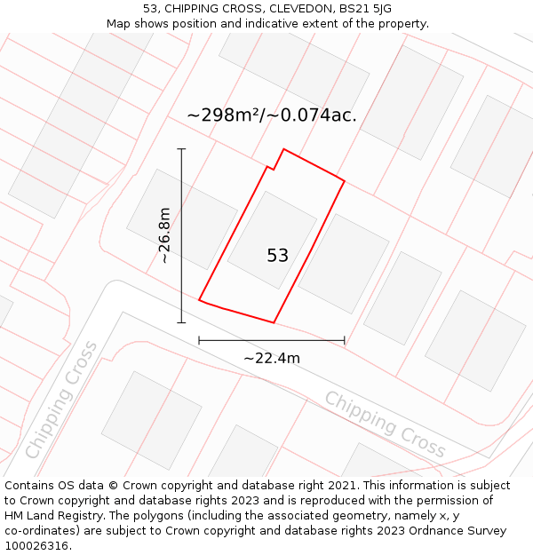 53, CHIPPING CROSS, CLEVEDON, BS21 5JG: Plot and title map